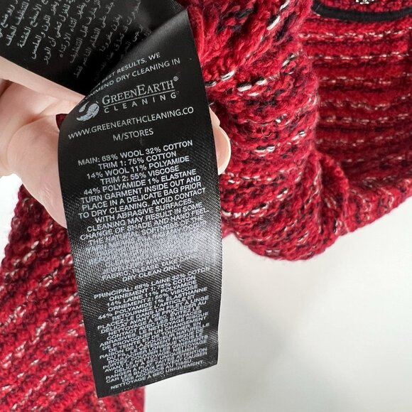 Self Portrait Melange Knit Bow Rhinestone Button Red Tweed Mini Dress Medium 6/8 - Picture 6 of 9